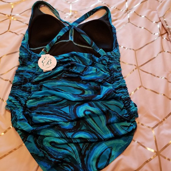 Blue Multi Color Halter One Piece Bathing Suit - Picture 4 of 5